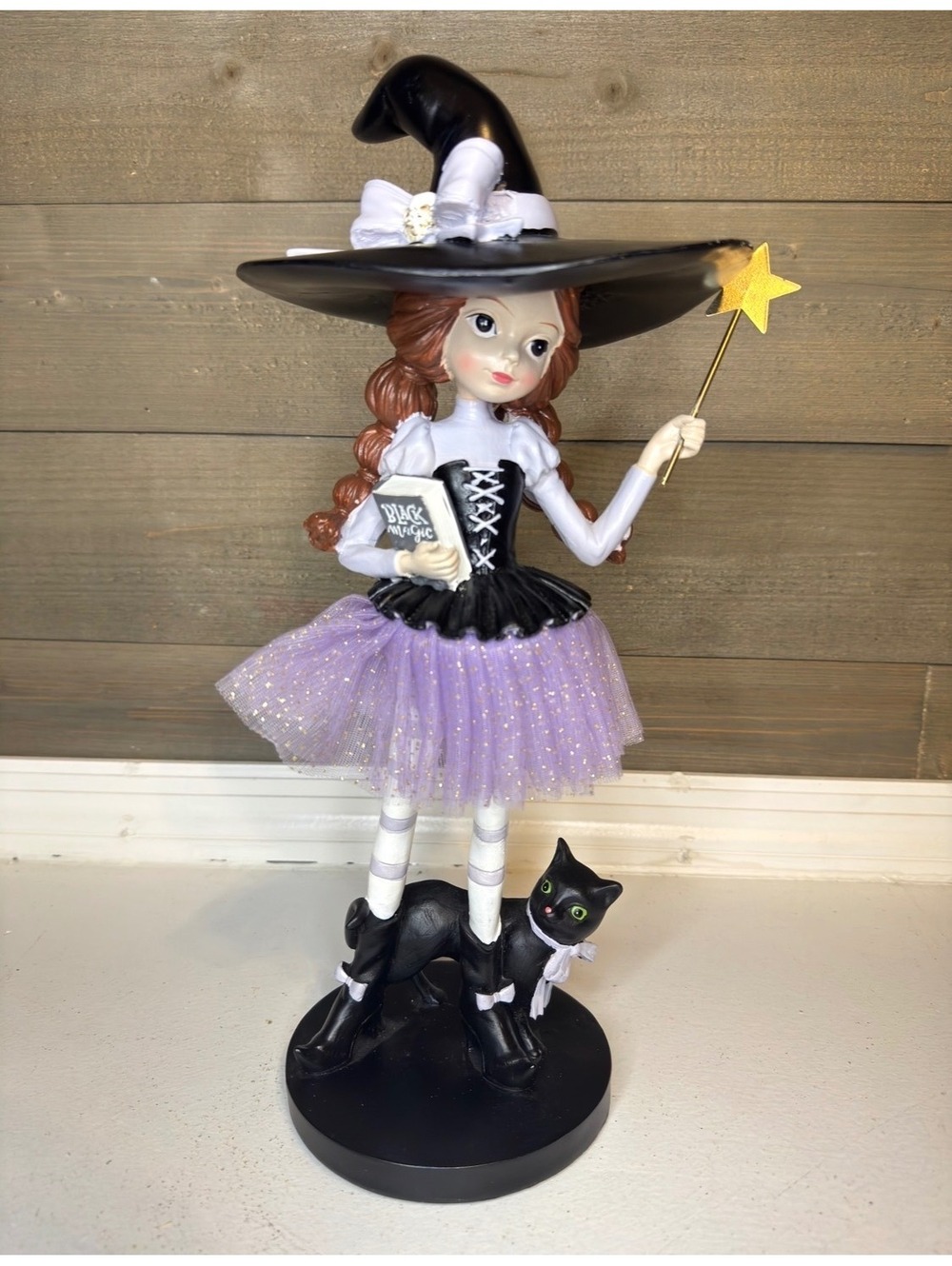 Purple Witch with Black Cat - 15 Inch